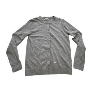 J Crew Caryn Cardigan Sweater Embellished Beaded Pearl NEW Gray Small Wool Blend